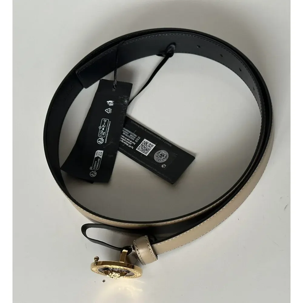 Versace Medusa-Buckle Brown Slim Calf Leather Belt 100 (40) IT 1012369 NWT $550